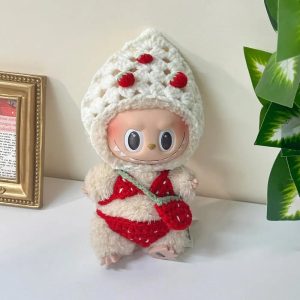 Labubu Printemps en Salopette Rose Modèle avec Chapeau à Oreilles de Lapin