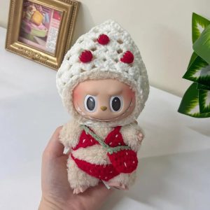 Labubu Printemps en Salopette Rose Modèle avec Chapeau à Oreilles de Lapin