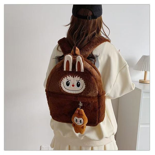 Sac à dos Labubu en peluche marron – Accessoire kawaii et tendance pour collectionneurs en France