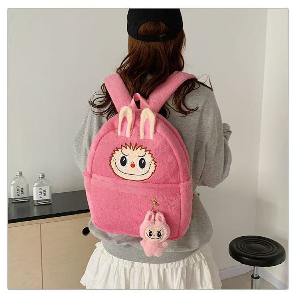 Sac à dos Labubu rose en peluche