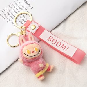 Porte-clés Labubu en peluche – Modèles kawaii (bleu, rose clair, marron, rose foncé) avec bandeau
