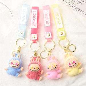 Porte-clés Labubu en peluche – Modèles kawaii (bleu, rose claire, rose, jaune)