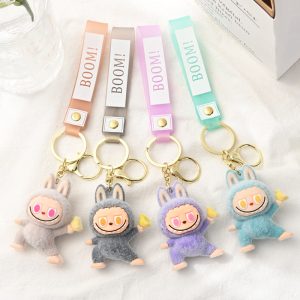 Porte-clés Labubu en peluche – Modèles kawaii (vert, violet, gris, beige, turquoise)