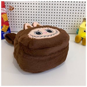 Sac à dos Labubu en peluche marron – Accessoire kawaii