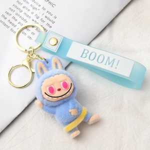 Porte-clés Labubu en peluche – Modèles kawaii (bleu, rose clair, marron, rose foncé) avec bandeau
