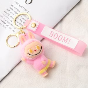 Porte-clés Labubu en peluche – Modèles kawaii (bleu, rose clair, marron, rose foncé) avec bandeau
