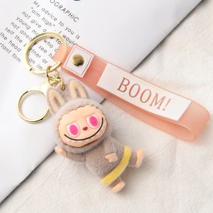 Porte-clés Labubu en peluche – Modèles kawaii (bleu, rose clair, marron, rose foncé) avec bandeau