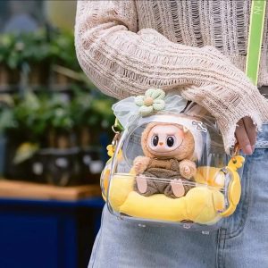 Sac Transparent Kawaii pour Poupée Labubu – Sac à Dos d’Exposition avec Sangle
