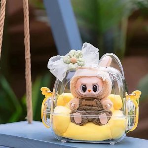 Sac Transparent Kawaii pour Poupée Labubu – Sac à Dos d’Exposition avec Sangle