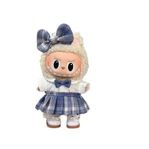 Tenue Kawaii pour Poupée Labubu – Robe Bleue à Carreaux avec Nœud