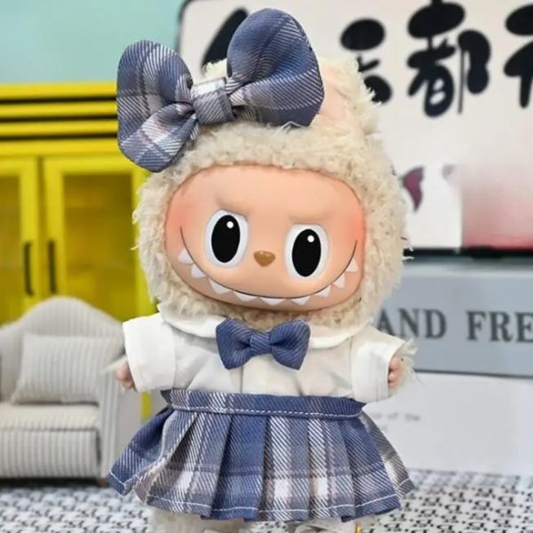Tenue Kawaii pour Poupée Labubu – Robe Bleue à Carreaux avec Nœud – Image 2
