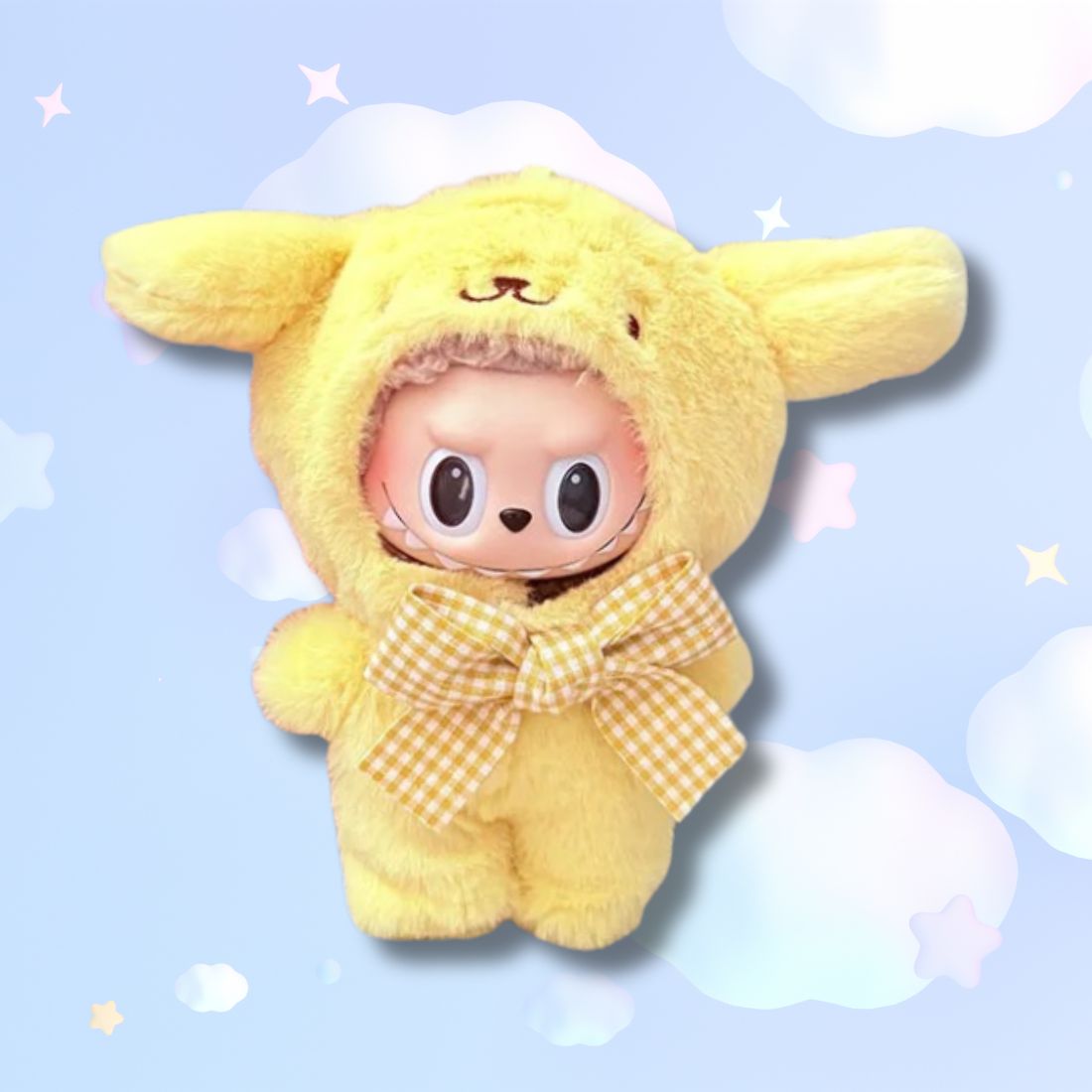 Labubu × Sanrio Pompompurin – Peluche Cosplay Jaune 17 cm