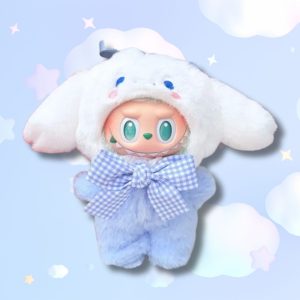 Labubu × Sanrio Cinnamoroll – Peluche Cosplay Blanche et Bleue 17 cm