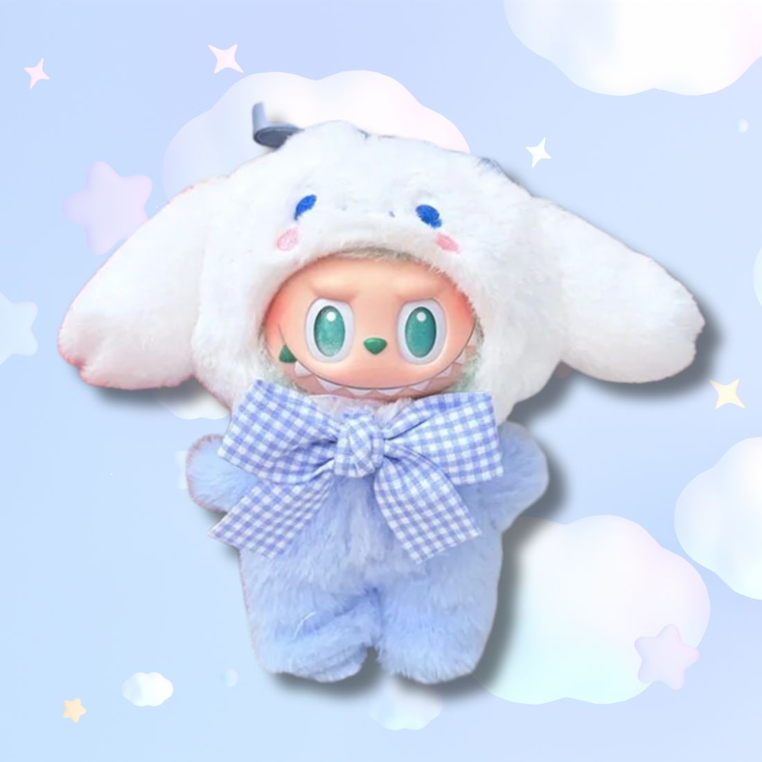 Labubu × Sanrio Cinnamoroll – Peluche Cosplay Blanche et Bleue 17 cm