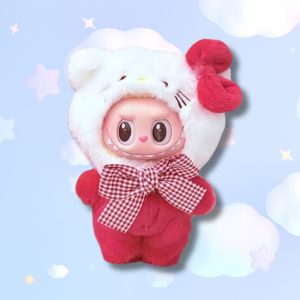 Labubu × Sanrio Hello Kitty – Peluche Cosplay Rouge et Blanche 17 cm (Édition Collector Kawaii Iconique)