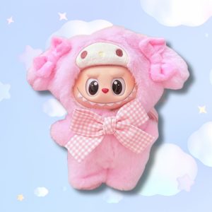 Labubu × Sanrio My Melody – Peluche Cosplay Rose 17 cm