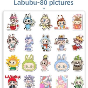 Lot de 80 Autocollants Labubu – Stickers Vinyle Imperméables pour Ordinateur, Bouteille & Décoration