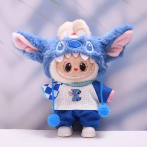 Labubu × Stitch – Tenue Cosplay Bleue pour Poupée 17 cm