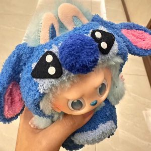 Labubu × Stitch – Combinaison Peluche Bleue pour Poupée 17 cm