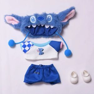 Labubu × Stitch – Tenue Cosplay Bleue pour Poupée 17 cm