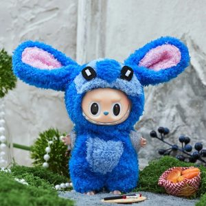 Labubu × Stitch – Tenue Peluche Bleue Fluffy pour Poupée 17 cm
