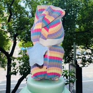 Tenue Pyjama Labubu 17 cm – Ensemble “Rainbow Star” Pastel à Rayures avec Bonnet et Étoile en Peluche (2 Variations)