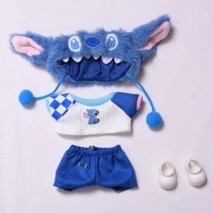 Labubu × Stitch – Tenue Cosplay Bleue pour Poupée 17 cm